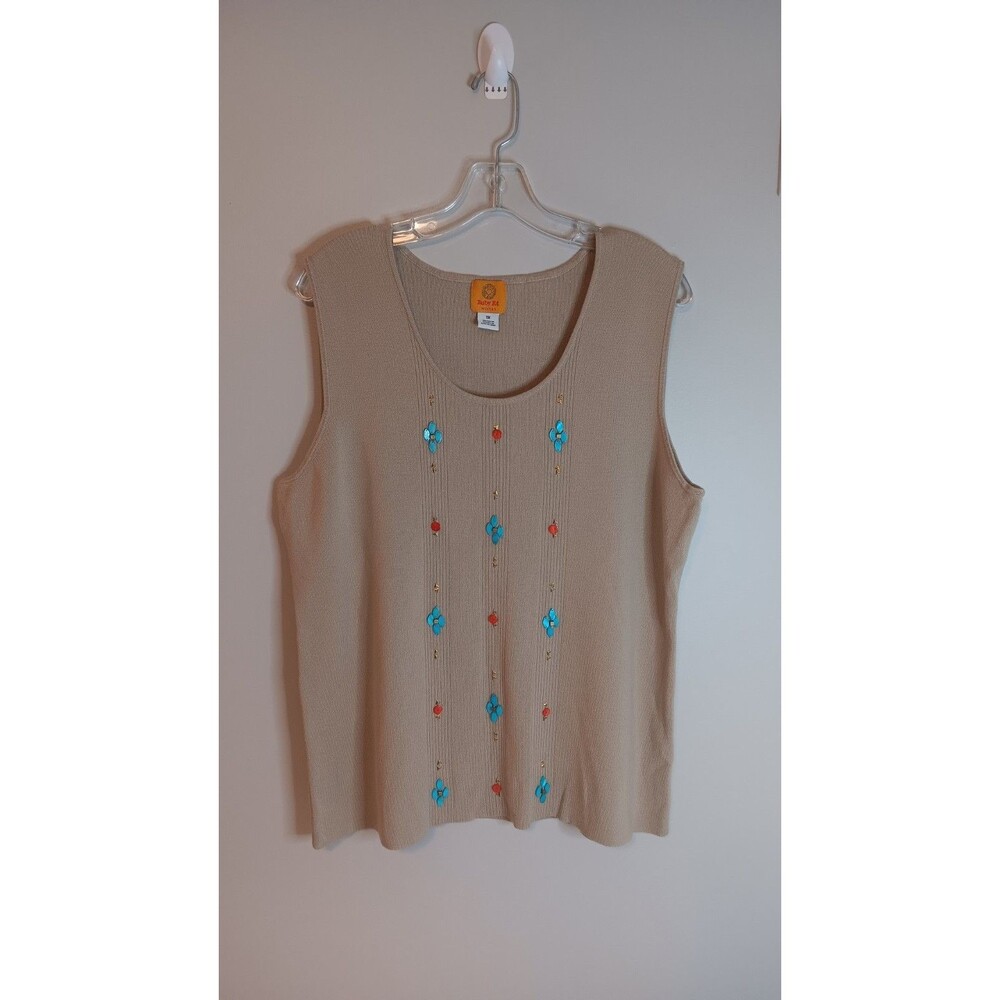 Vintage Ruby Rd Knit Embellished Tank Top Tan Sz 1X